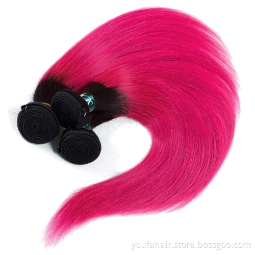 Wholesale Price 10A Peruvian Virgin Human Hair 1b/pink Ombre Color Hair 3 Bundles with Lace Closure Remy Straight Hair Extension